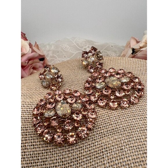 Pierced Earrings Rose Gold Pierced Earrings Pale Pink Crystals Stunning - Picture 3 of 6